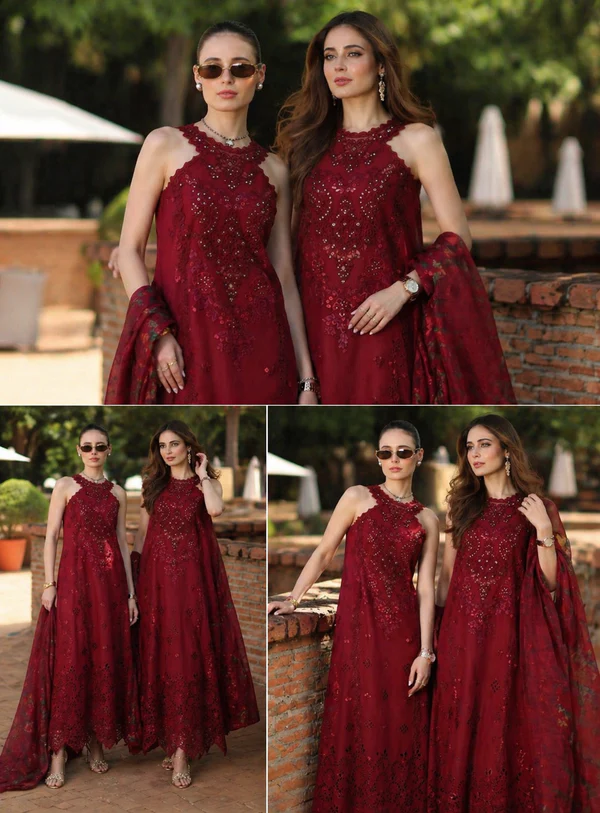 Noor Luxury  Schiffli Laserkari ’26 – Vol 2 by Saadia Asad || D12 -Amalfi Rouge