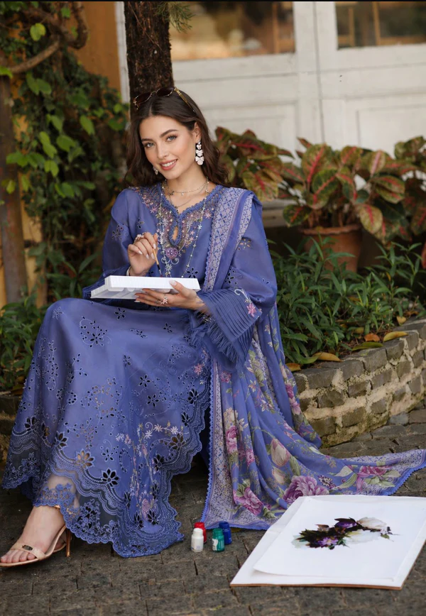 Noor Luxury Schiffli Laserkari ’26 – Vol 2 by Saadia Asad || D9 -Tropical indigo