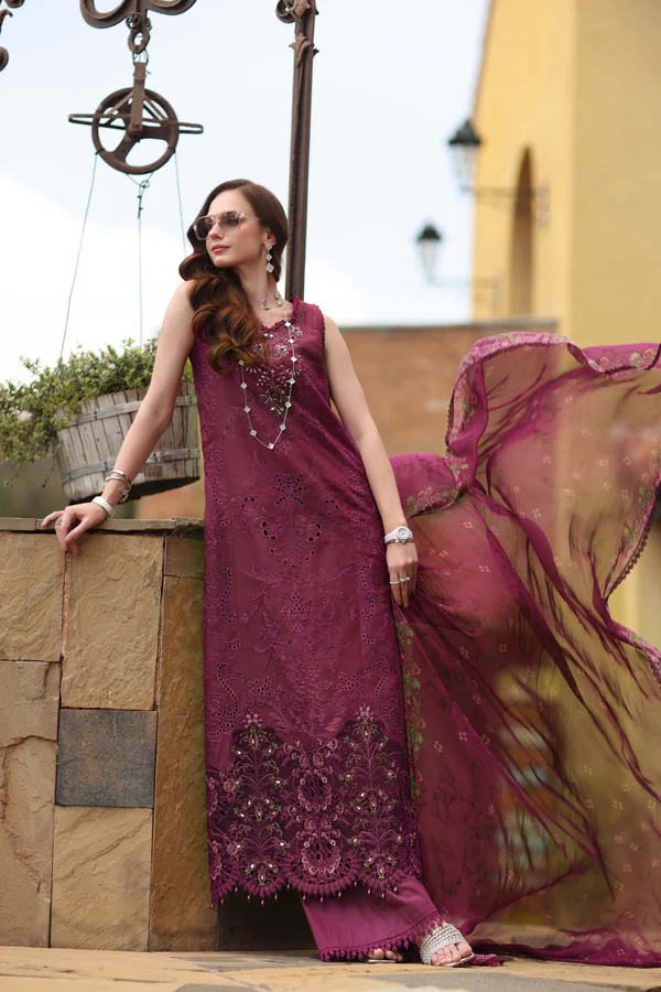 Noor Luxury Schiffli Laserkari ’26 – Vol 2 by Saadia Asad || D8 -Rasberry love