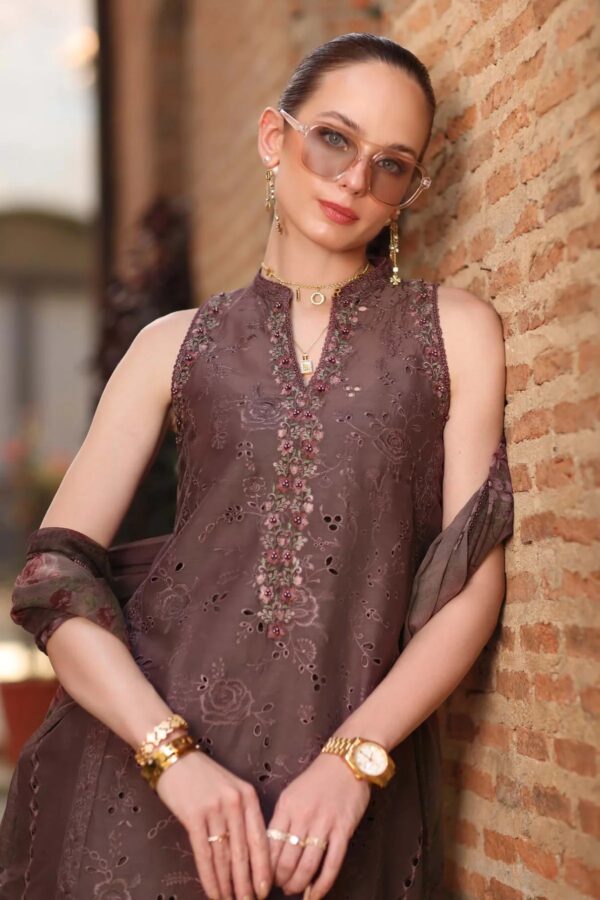 Noor Luxury  Schiffli Laserkari ’26 – Vol 2 by Saadia Asad || D3 – Espresso Rose