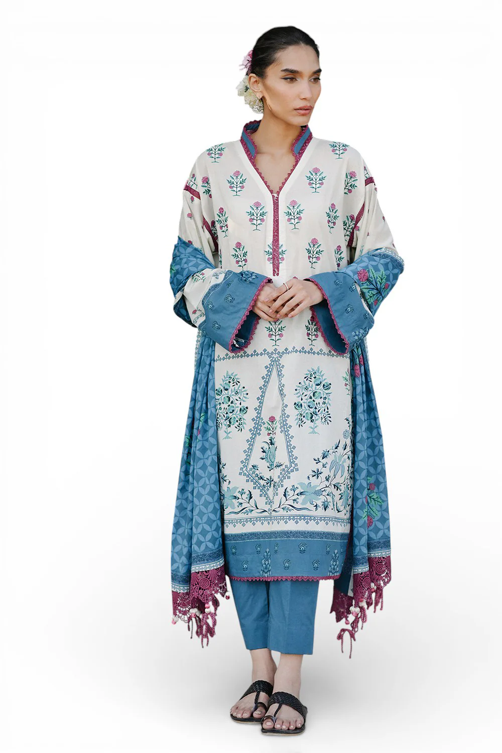 Gul Ahmed 3 Piece Embroidered Printed Lawn Suit with Lawn Dupatta