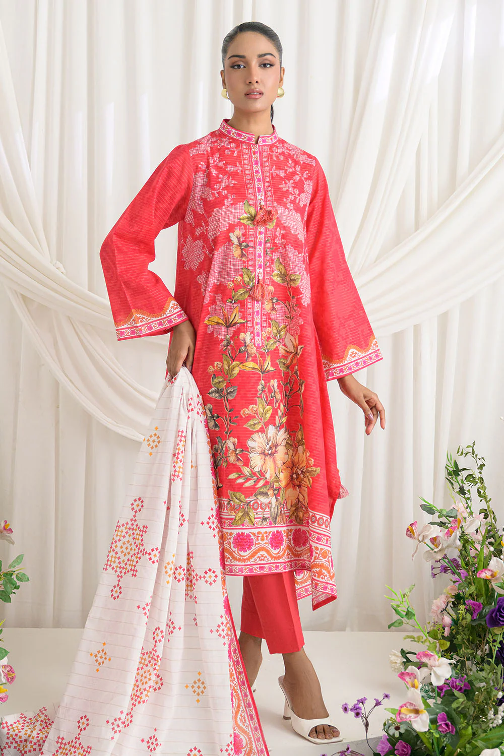 Gul Ahmed 3 Piece Printed Mehsuri Stripe Lawn Suit with Lawn Dupatta