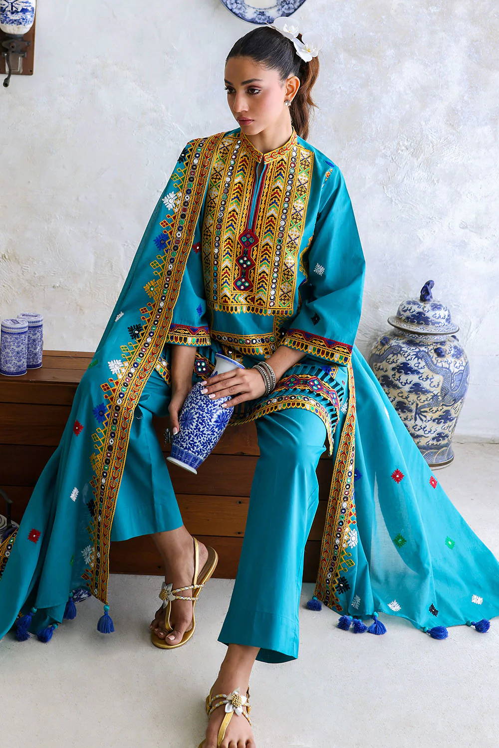 Gul Ahmed 3 Piece Embroidered Lawn Suit with Lawn Dupatta & Borders