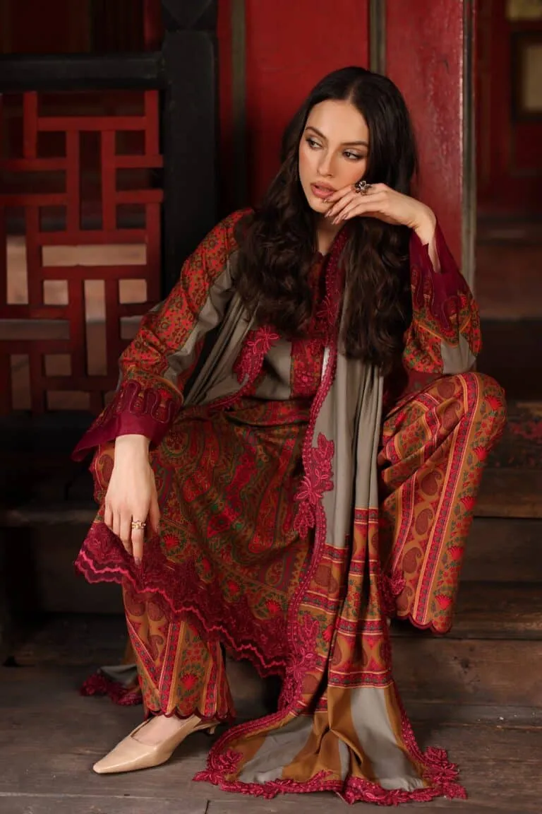 Charizma Combination Collection 3-PC Unstitched Embroidered Linen Collection CCW7-04 image 2